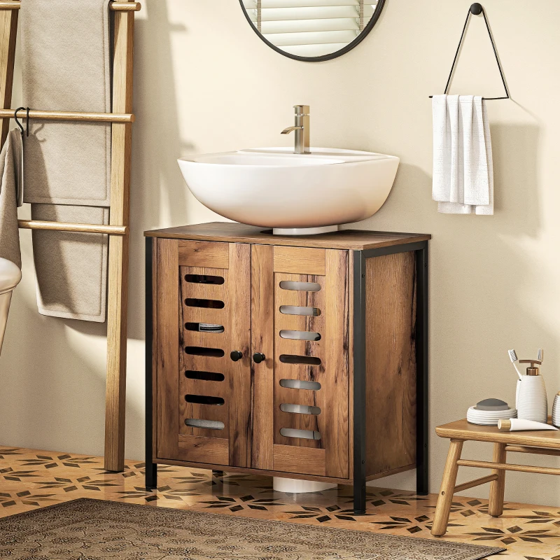 HOMCOM Móvel para Lavatório Pousar 2 Portas de Ripas com Fecho Magnético para Lavatórios sem Pedestal 60x30x60 cm Castanho Rústico