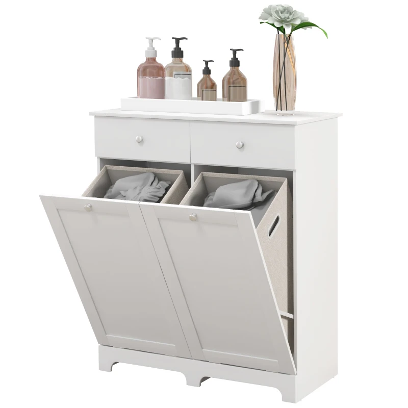 HOMCOM Armoire de salle de bain, meuble de rangement, avec paniers à linge pliables 2 tiroirs, 78L x 40l x 90,5H cm, blanc