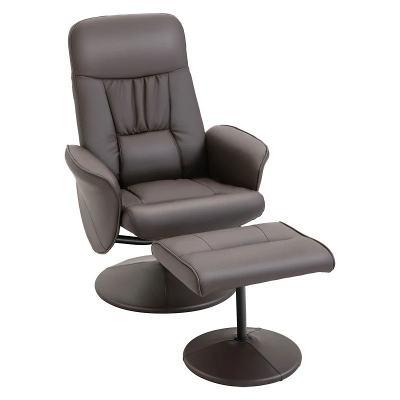 HOMCOM Fauteuil relax avec repose-pied fauteuil de relaxation relaxant pivotant 360° et dossier inclinable pour TV supportant jusqu'à 120 Kg revêtement synthétique métal marron
