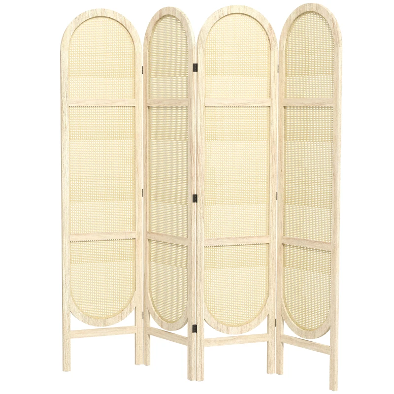 HOMCOM Paravent interieur en bois 4 panneaux 170 x 160 cm pliable et portable, motif tissé à la main, bois naturel