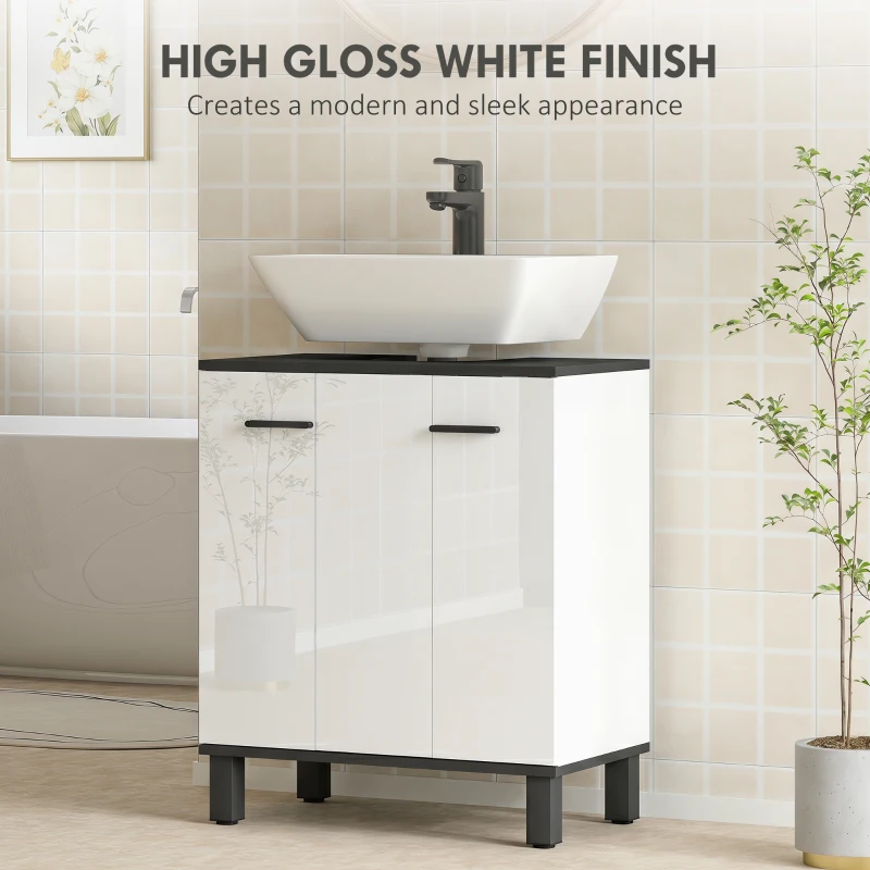 HOMCOM Modern Under-Sink Bathroom Cabinet - High Gloss White