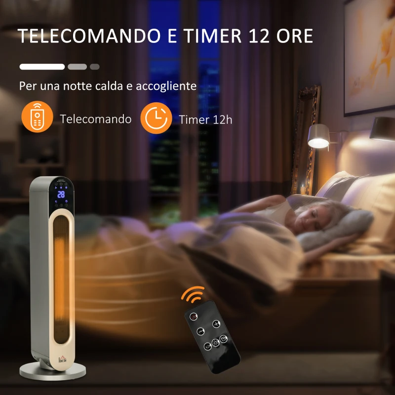 HOMCOM Stufetta Elettrica a 3 Modalità di Riscaldamento Regolabile con Telecomando, Φ25x73.5 cm, Argento