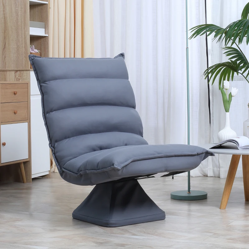 HOMCOM Fauteuil de sol paresseux pivotant 360° avec dossier inclinable design capitonné 62 x 70 x 95 cm gris