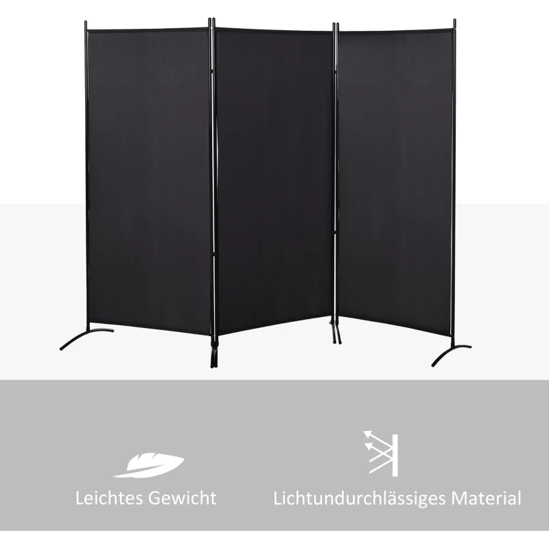 HOMCOM Kamerscherm, 3-delig zichtscherm, ruimteverdeler met metalen frame, zwart