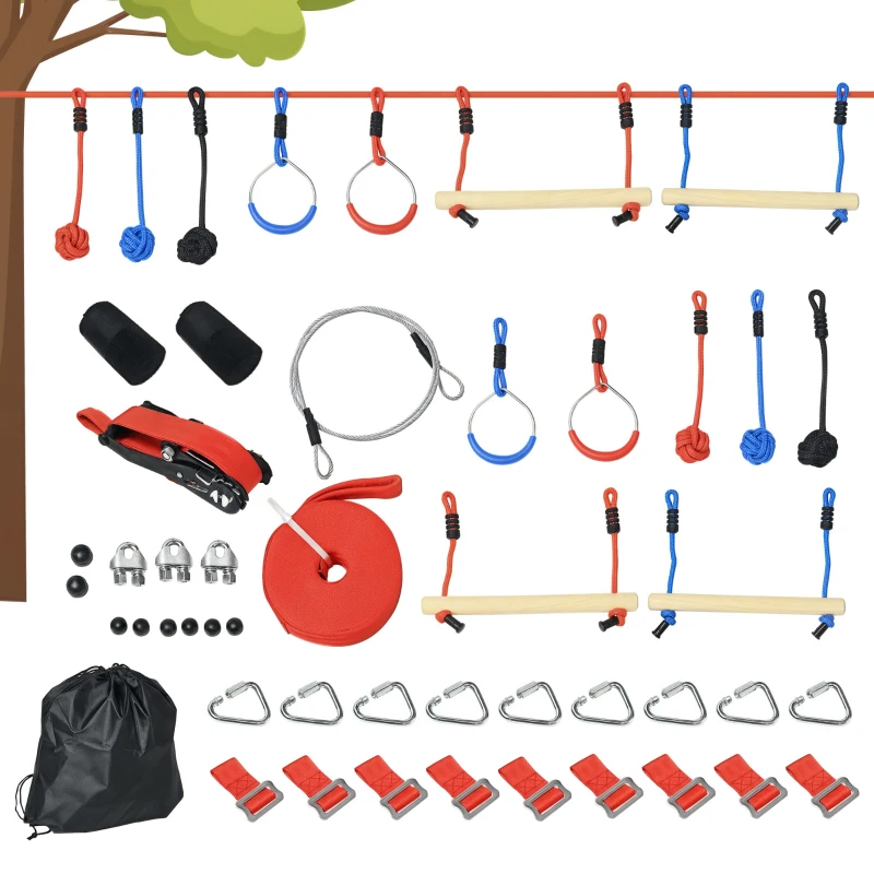 Outsunny Ninja Slackline Set 10m Hangende Obstakels Outdoor Klimset