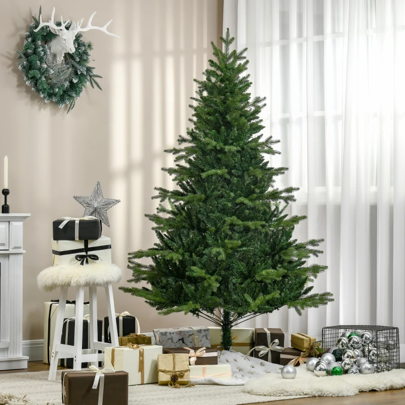 HOMCOM Árvore de Natal Artificial 180cm com 1443 Ramos Folhas de PVC Base Dobrável e Suporte Metálico Verde