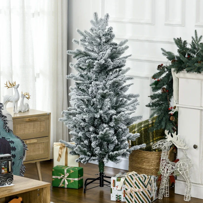 HOMCOM Sapin de Noël artificiel, pin naturel enneigé 267 branches de neige ouverture automatique base en acier 135 cm vert