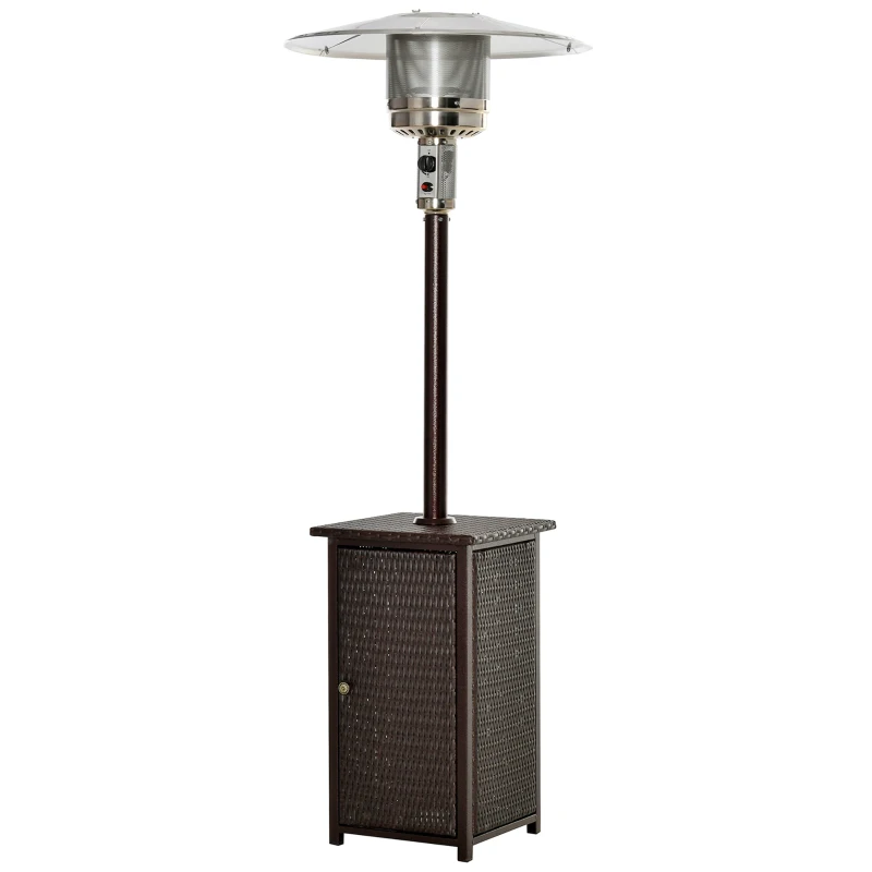 Outsunny Heizstrahler 13kW Terrassenstrahler Rattan Heizpilz Gartenheizung Standheizstrahler Ablage Ø81 x H217,9 cm