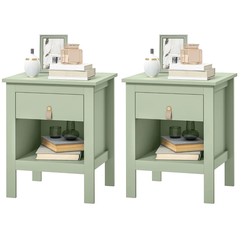 HOMCOM Lot de 2 tables de chevet avec tiroir et compartiment ouvert, 45 x 40 x 55 cm, vert