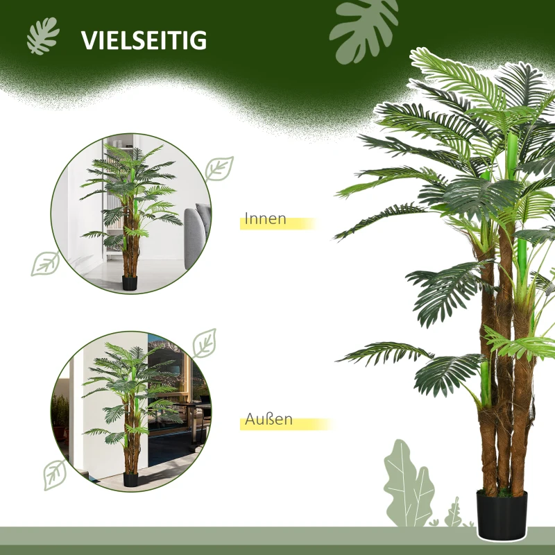 HOMCOM Kunstpalm, 1,6 m, Levensechte Takken, Decoratieve Plant, Kunststof, met Pot, Bruin+Groen(m-6)