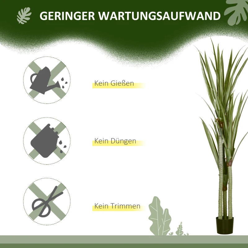 HOMCOM Künstliche Yucca groß 190cm Kunstpflanze, Plastik Künstliche Pflanze im Topf, 17 x 17 x 190 cm Smaragdgrün