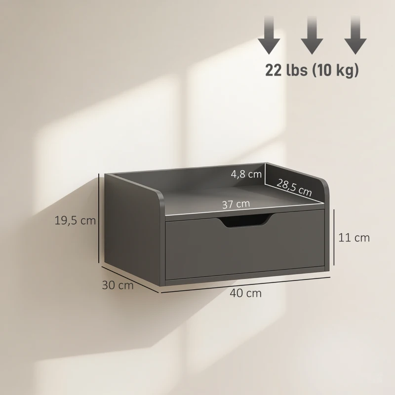 HOMCOM Set de 2 Mesitas de Noche de Pared Mesillas Flotantes con 1 Cajón para Dormitorio Habitación 40x30x19,5 cm Negro