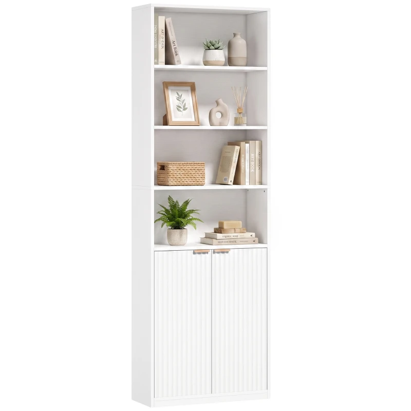 HOMCOM Bookcase Adjustable Shelf Bookshelf Anti-Tip Hardware 6-Tier, White