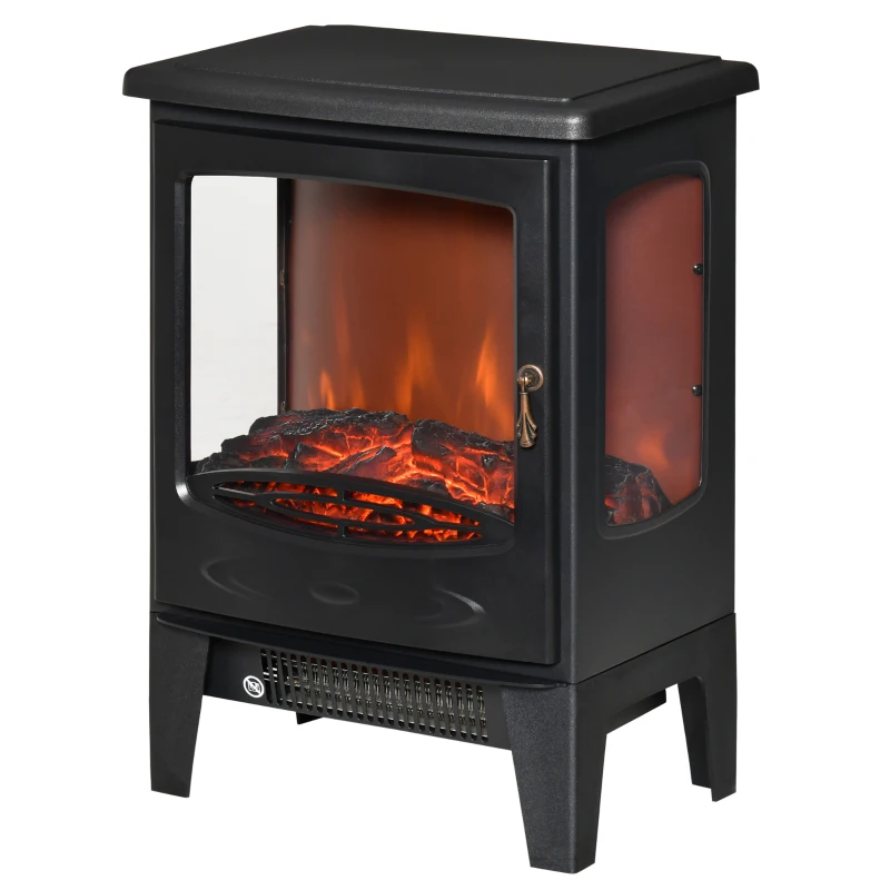 HOMCOM Lareira Elétrica 900W/1800W com Temperatura Ajustável e Proteção Sobreaquecimento para 20-25 ㎡ 39x26x54,8 cm Preto