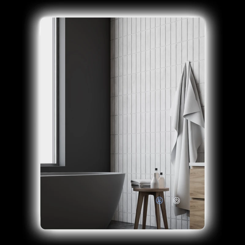 kleankin Miroir rectangulaire mural lumineux LED de salle de bain 80 x 60 cm luminosité réglable blanc transparent