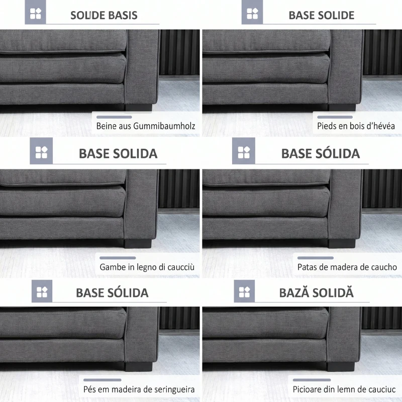 HOMCOM Canapea Extensibilă din Material Textil 2 Locuri cu Tapițerie și Arcuri, 151x75x85 cm, Gri