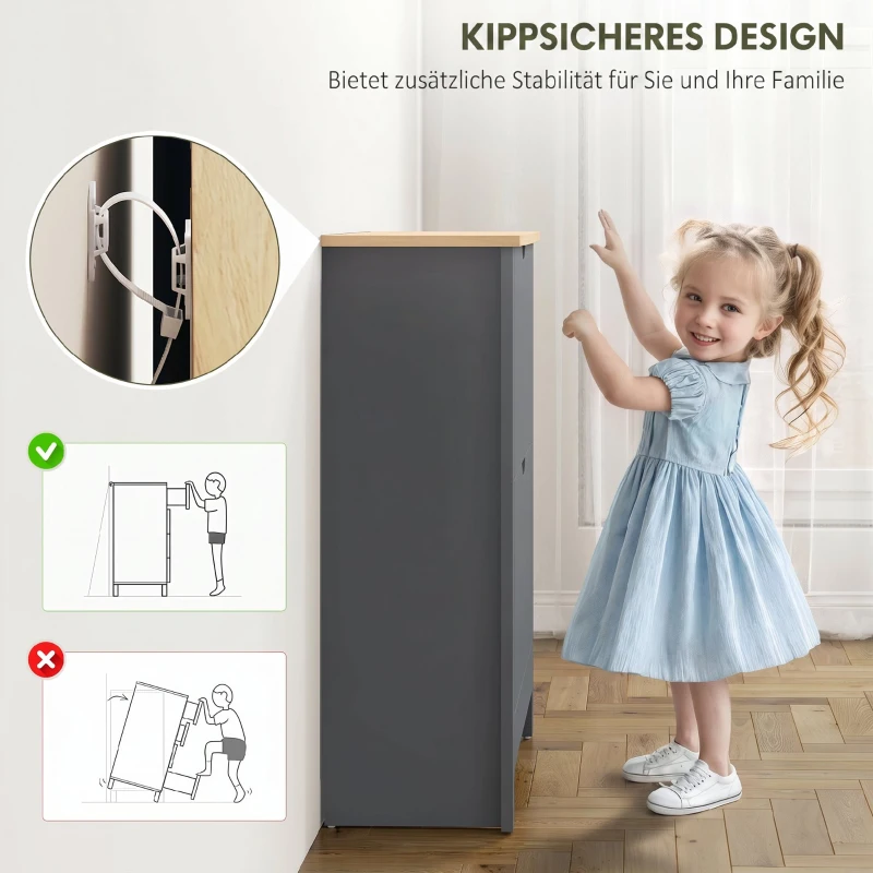 HOMCOM Schuhschrank mit 2 Klappfächern, verstellbar Trennwand für 8-12 Paar Schuhe, 72 x 26 x 80 cm, Dunkelgrau