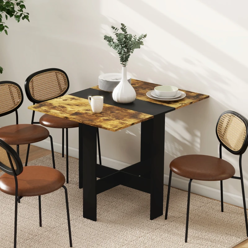 HOMCOM Mesa Plegable de Comedor Mesa de Cocina con Alas Abatibles para Espacio Pequeño 103x76x73,5 cm Negro y Marrón Rústico