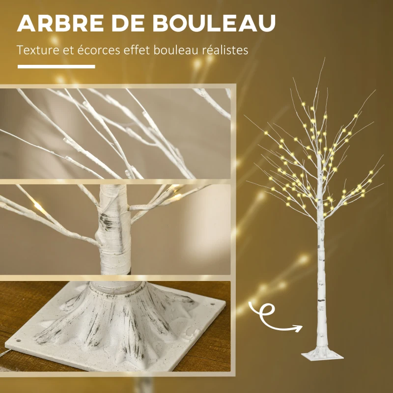 HOMCOM Arbre lumineux LED, décoration lumineuse blanc chaud, 96 LEDs 180 cm, décoration de noël, chambre, maison, blanc