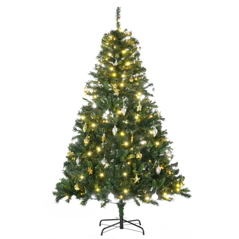 HOMCOM Künstlicher Weihnachtsbaum 180 cm künstlich Tannenbaum mit LED Beleuchtung, Kugeln, Christbaum mit 745 Spitzen, Weihnachtsdeko inkl. Metallständer für Drinnen