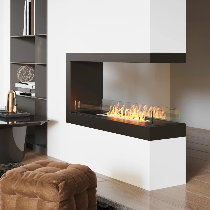 HOMCOM Camino Bioetanolo a 3 Lati con Bruciatore da 2.4L e Durata 4 Ore, Copertura 30㎡, 100x30x55cm, Nero