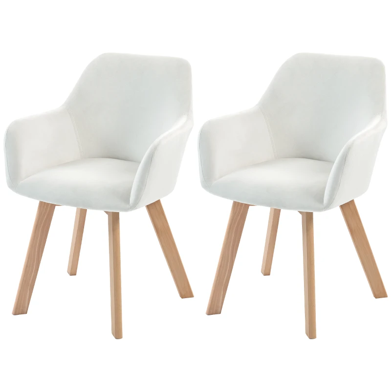 HOMCOM Lot de 2 chaises de salle à manger Fauteuil Assise rembourrée en tissu effet velours Pieds en bois, crème