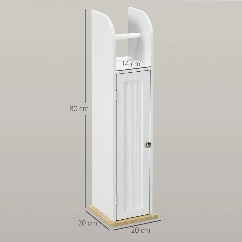 kleankin Meuble de salle de bain support papier toilette avec placard et étagères réglables 20 x 20 x 80 cm blanc