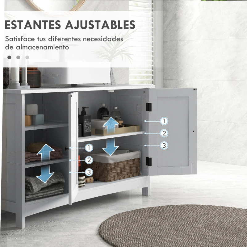 kleankin Mueble Bajo Lavabo de Pie con 2 Puertas y Estantes Ajustables Antivuelco Estilo Moderno 90x30x60 cm Blanco