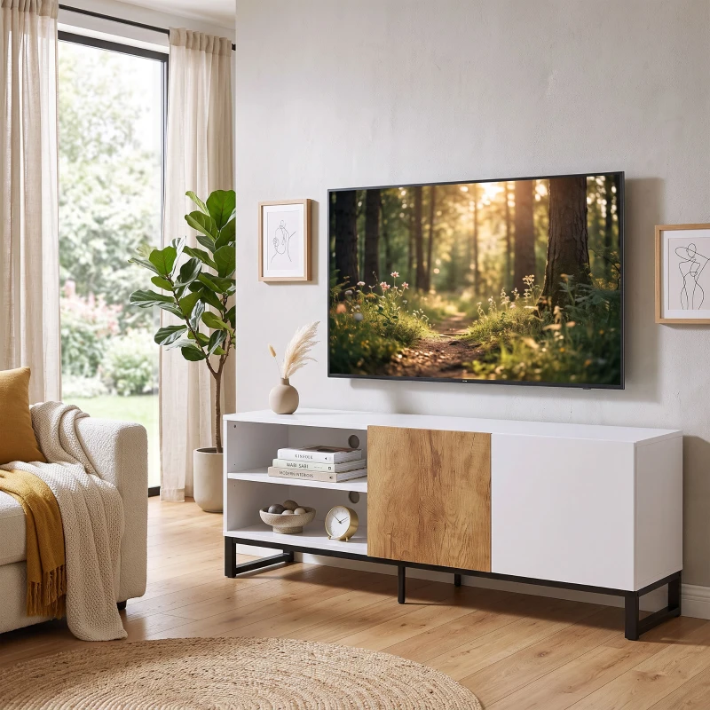 HOMCOM TV-Schrank für Fernseher bis 55 Zoll, modernes TV-Lowboard mit verstellbaren Einlegeböden, Weiß