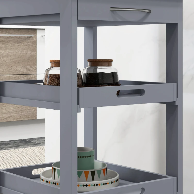 HOMCOM Carrello da Cucina con Cassetto, 2 Vassoi Estraibili e Ripiano Fisso, in Legno, 37x37x76 cm