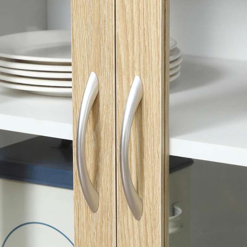 HOMCOM Alacena de Cocina con 4 Puertas de Vidrio Encimera Abierta Cajón Estantes Ajustables 80x40x180 cm Blanco y Natural