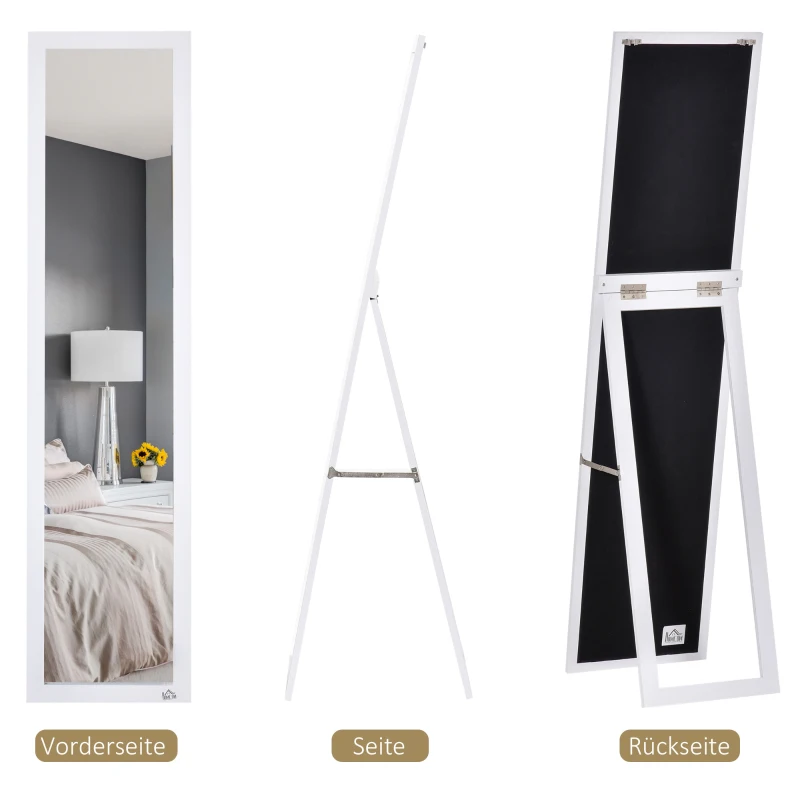 HOMCOM Volledige Lichaamsspiegel, Vrijstaand of Wandmontage, MDF-Frame, 37 x 37 x 154 cm, Wit