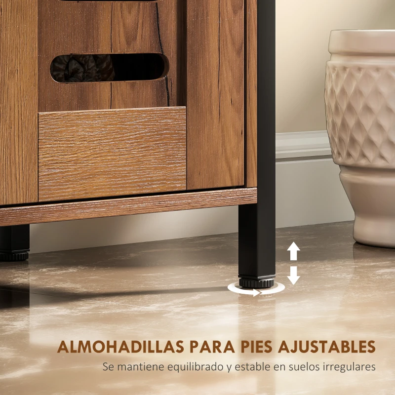 HOMCOM Mueble Bajo Lavabo Industrial 2 Puertas de Lamas con Cierre Magnético Estante Ajustable 60x30x60 cm Marrón Rústico