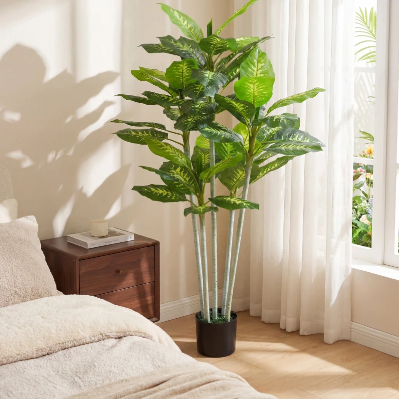 HOMCOM Plante artificielle calathea hauteur 150 cm pot ciment 53 feuilles - intérieur