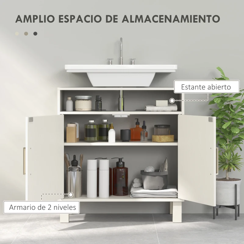 HOMCOM Mueble Bajo Lavabo con Estante Ajustable para Lavabos sin Pedestal 60x30x63 cm Blanco Crema