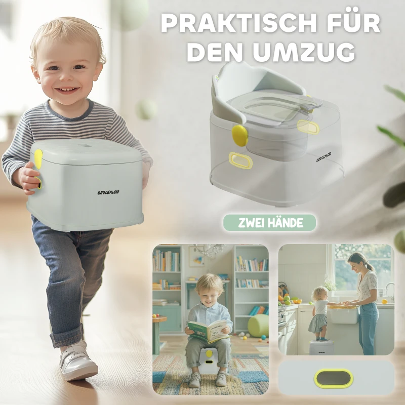 AIYAPLAY Kinderpotje 3-in-1 met Afneembare Zitting, Kunstleder zitkussen, Max. 50 kg, Grijs