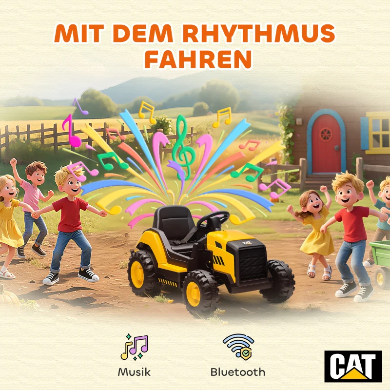 AIYAPLAY Kinder-Baufahrzeug, Aufsitzauto für Kinder, Fernbedienung, manuelle Steuerung, Bluetooth+Musik-Funktion, 3-6 Jahre, Kunststoff, Stahl, Gelb