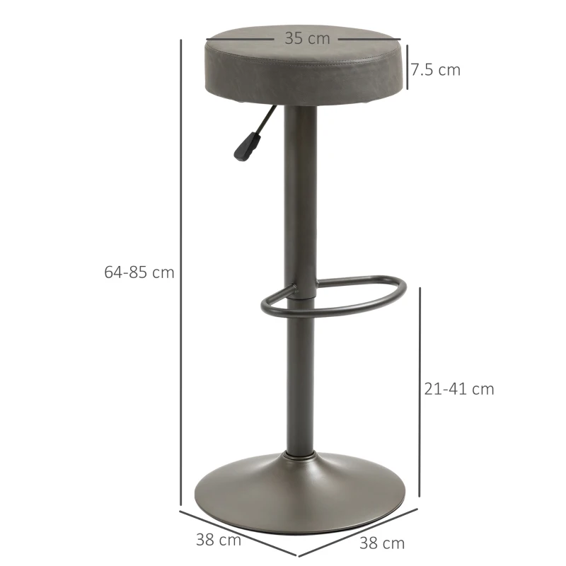 HOMCOM Set 2 Sgabelli da Bar Girevoli con Poggiapiedi e Altezza Regolabile, 35x36x64-85cm, Grigio