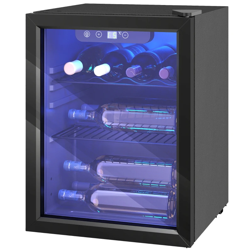 HOMCOM Weinkühler für 16 Flaschen, 48 L Kapazität, 4–16°C, Unterbau Kühlschrank für Getränke und Bier, mit Glastür, LED-Licht