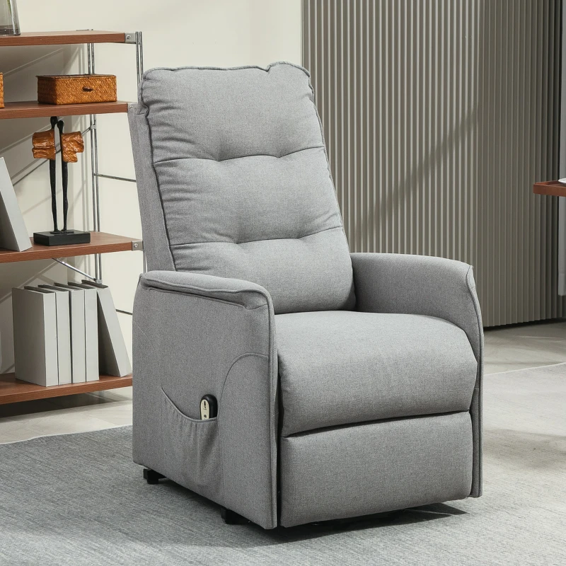 HOMCOM Aufstehsessel, Recliner-Sessel mit Aufstehhilfe, elektrischer Relaxsessel mit Fernbedienung, Seitentasche, Grau(m-10)