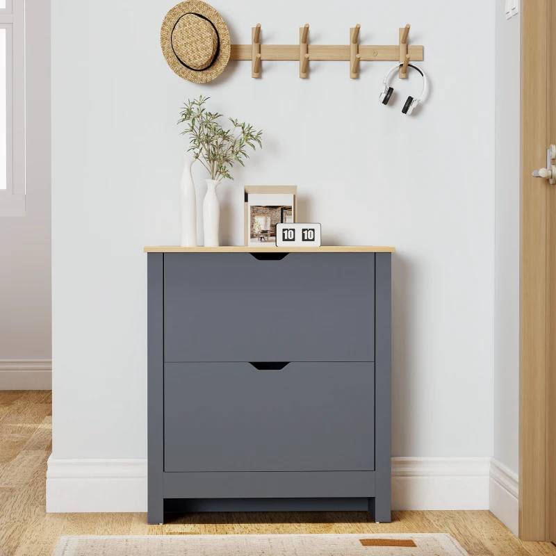 HOMCOM Schuhschrank mit 2 Klappfächern, verstellbar Trennwand für 8-12 Paar Schuhe, 72 x 26 x 80 cm, Dunkelgrau