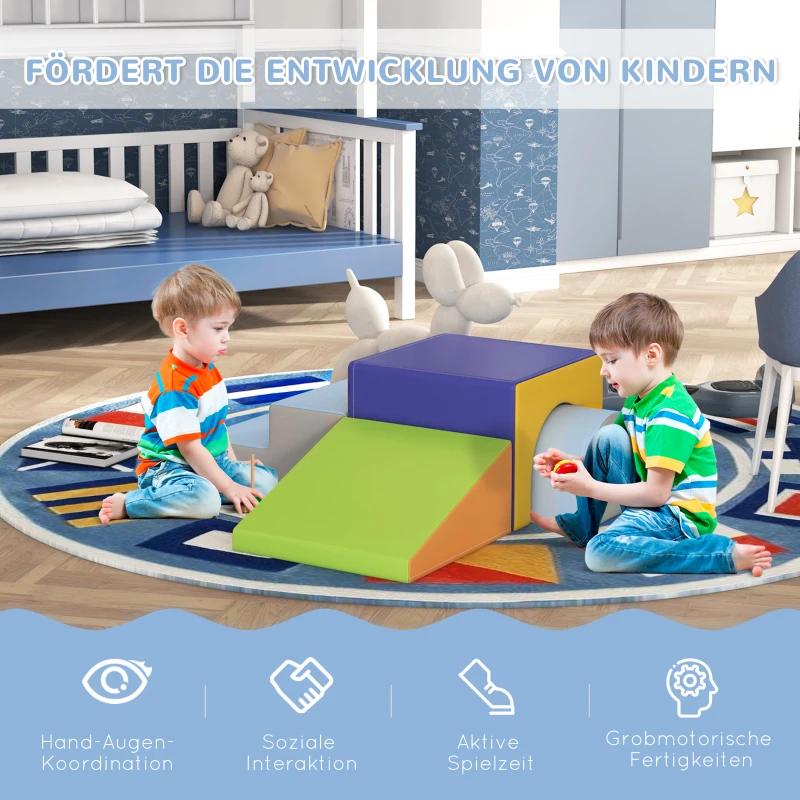 HOMCOM 4-delige Set Zachte Bouwblokken voor Klimmen en Glijden, Kunstlederen Bekleding, voor Kinderen van 1-3 Jaar, Multicolor
