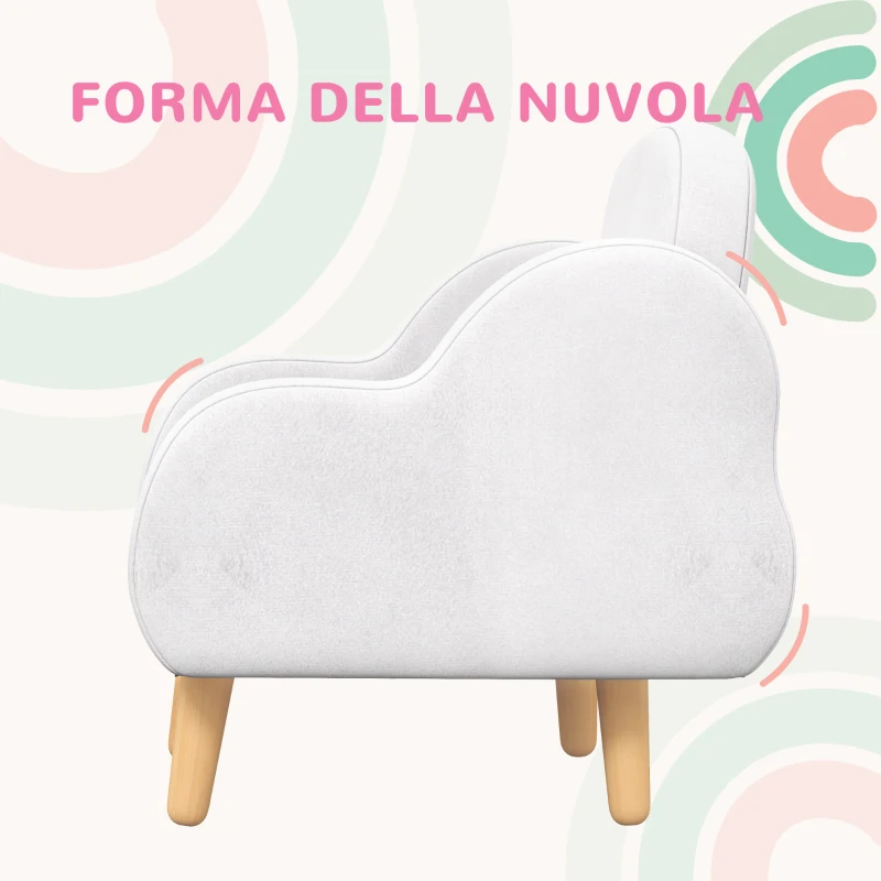 ZONEKIZ Poltrona per Bambini in Stile Scandinavo con Braccioli a Nuvola in Tessuto Bianco, 46x51x55 cm