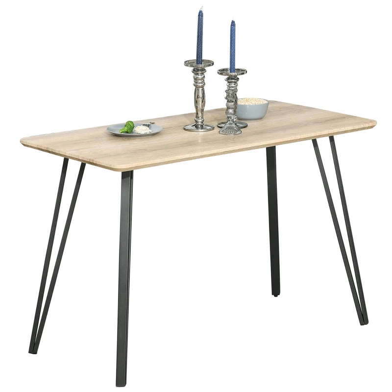 HOMCOM Table à manger design industriel grand plateau dim. 120L x 60l x 75H cm pieds métal noir en épingles MDF aspect chêne clair
