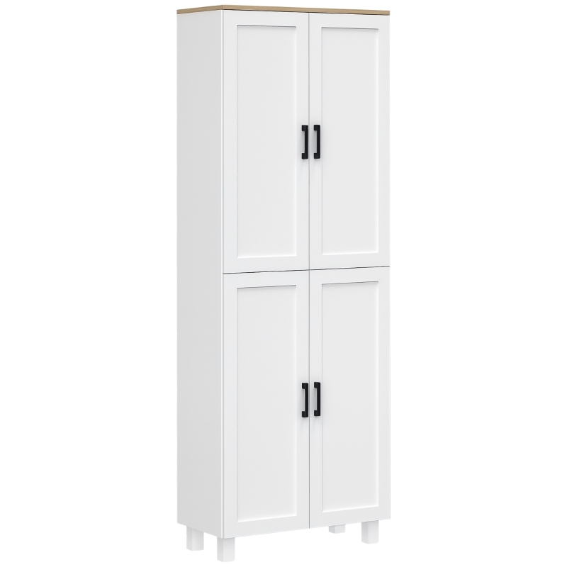 HOMCOM Armoire de cuisine hauteur 170 cm buffet haut avec 4 portes et étagères ajustable, design moderne, blanc