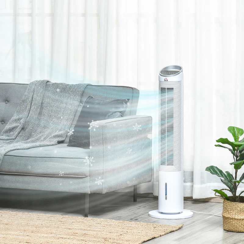HOMCOM Turmventilator mit Wasserkühlung und Fernbedienung 60W 20㎡ 30 cm x 30 cm x 100,8 cm 3 Modi Weiß