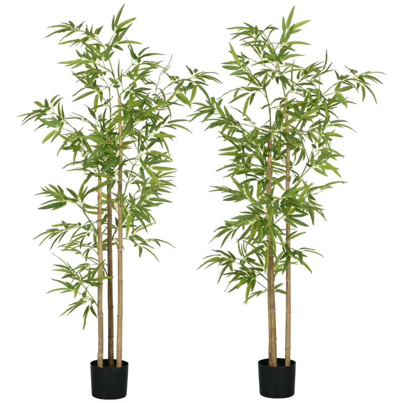HOMCOM Plante artificielle Bambou arbre artificiel hauteur 180 cm avec pot, décoration interieur, très réaliste