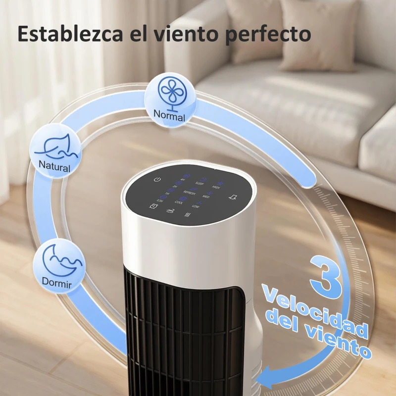 HOMCOM Ventilador de Torre Silencioso con Control Remoto 3 Velocidades 3 Modos Temporizador 7,5H Oscilación 70° Blanco y Negro
