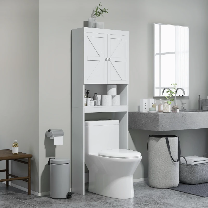 HOMCOM Armoire de rangement dessus des toilettes, meuble de salle de bain placard 2 portes étagère 58,5L x 23l x 170H cm blanc