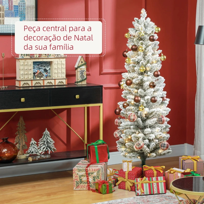 HOMCOM Árvore de Natal 150 cm Árvore de Natal Artificial Nevada com 120 Luzes LED 263 Ramos Verde e Branco